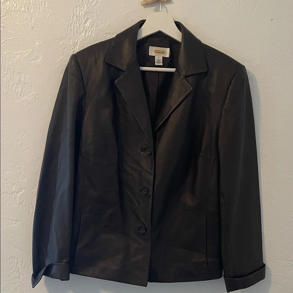 Talbots Chocolate Brown LEATHER Blazer Jacket, Size 8